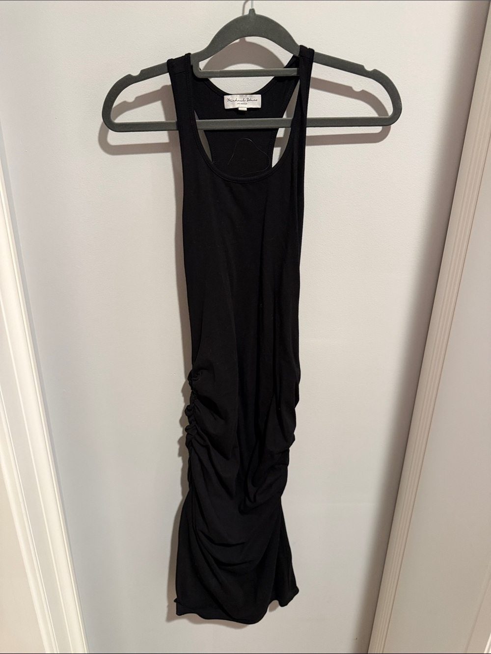 Michael Stars Black Ruched Midi Tank Dress with Scoop Neck